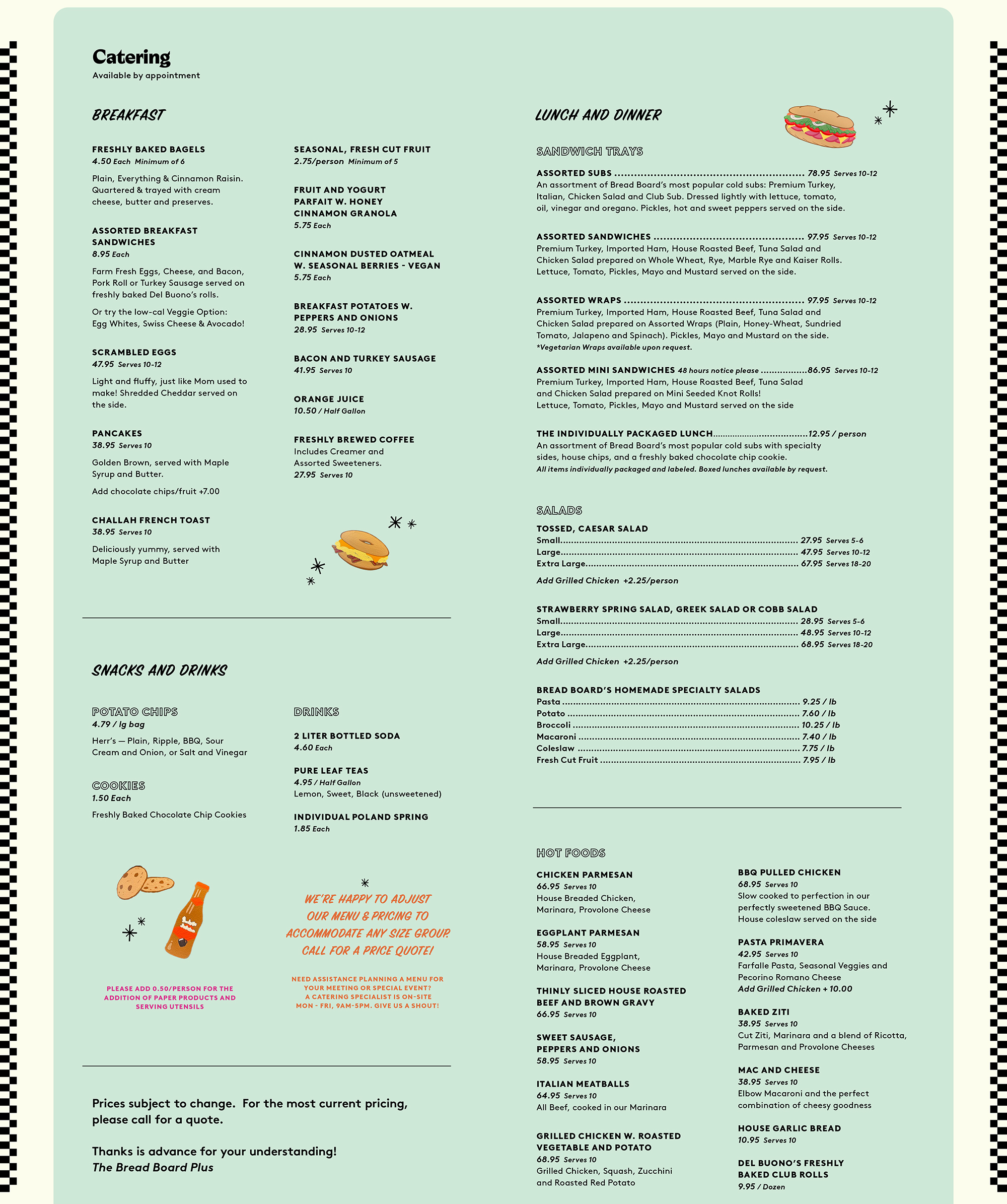 bread board catering menu
